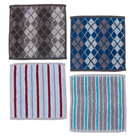 Y's factory Men's Towel Handkerchief, 100% Cotton, Set of 4, 5 Pieces, 7.9 inches (20 cm), 9.1 inches (23 cm), 9.8 inches (25 cm), Moisture Wicking, Compact, Pile Fabric, Texture, 7.9 x 7.9 inches (20
