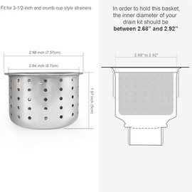 Kitchen Sink Drain Basket Only, 3-inch Basket for Kitchen Sink Strainer Replacement, Deep Cup with Handle, SUS 304 Stainless Steel