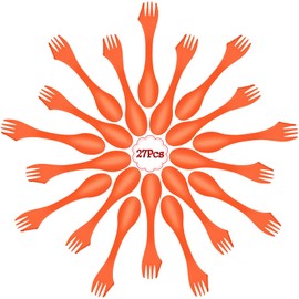 Mudder 27 Pieces Camping Sporks Plastic 3 In 1 Spoon Fork and Knife Utensils Kit for Picnic, Outdoor Activities (Orange)
