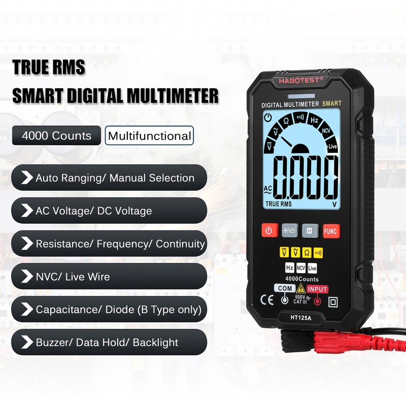 HABOTEST HT125A Smart Digital Multimeter 4000 Counts True RMS Auto