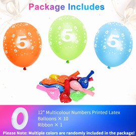 SUSNUAN 5th Birthday Balloons, 12'' Multicoloured Numbers Printed Latex Age, Digit 5 for Girls Boys Year Old Decorations, Anniversary Party Supplies