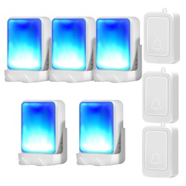 Loud Flash Doorbell with 7 Colors of Bright Light and 4 Volumes, Wireless Doorbells 600 feet,at Home/Office,Suitable for The Elderly, Hearing Impaired People, 3 Transmitters with 5 Receivers
