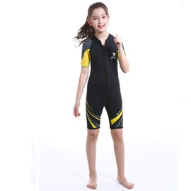ZCCO Kids Shorty Wetsuit 2.5mm Neoprene Suit, Short Sleeve One Piece Youth Boy/Girl Suit for Swimming, Surfing, Diving Water Sports (DK-BK-2XS)