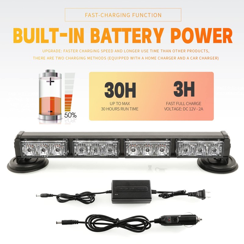 BooYu 14.8" Battery Powered Police Firefighter Emergency Strobe Lights Bar