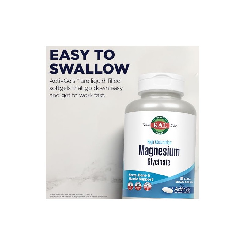 KAL- “Magnesio Glicinato ActivGels 315mg, Suplemento de Magnesio de Alta