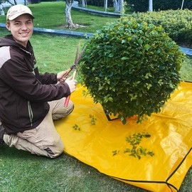 LTCANOPY 10x10ft Landscape Trimming Tarp with 15in Center Hole | Heavy-Duty Garden Tree & Bush Pruning Cover | Reinforced Handles on 4 Corners for Easy Leaf Collection