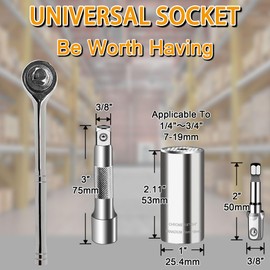 PANMAX Universal Socket Wrench Tool set (7-19mm) Multi-Function Professional Super Socket Tool Sets unscrew any bolt with Power Drill Adapter and 3/8 inch Ratchet wrench