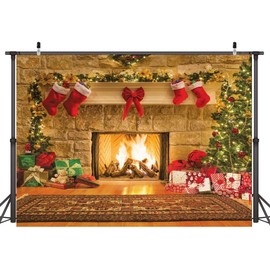 CYLYH 12x10ft Christmas Photography Backdrops Child Christmas Fireplace Decoration Background for PhotoChristmas Party Background