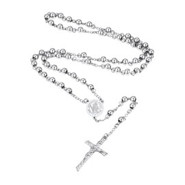 Saint Christopher Cross Necklace, Stainless Steel Rosary Beads Catholic Jewellery, Crucifix Gifts for Father Son