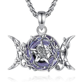 AEONSLOVE Hecate Goddess Medal Silver 925 Goddess Lilith Chain for Women, Hecate Wheel Necklace, Triple Moon Goddess Pendant, Witch Jewellery, Sterling Silver Sterling Silver Crystal