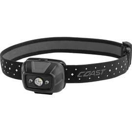 Coast® FL19 365 Lumen Dual Color (White & Red) LED Headlamp, Batteries & Hard Hat Clips Included, Grey