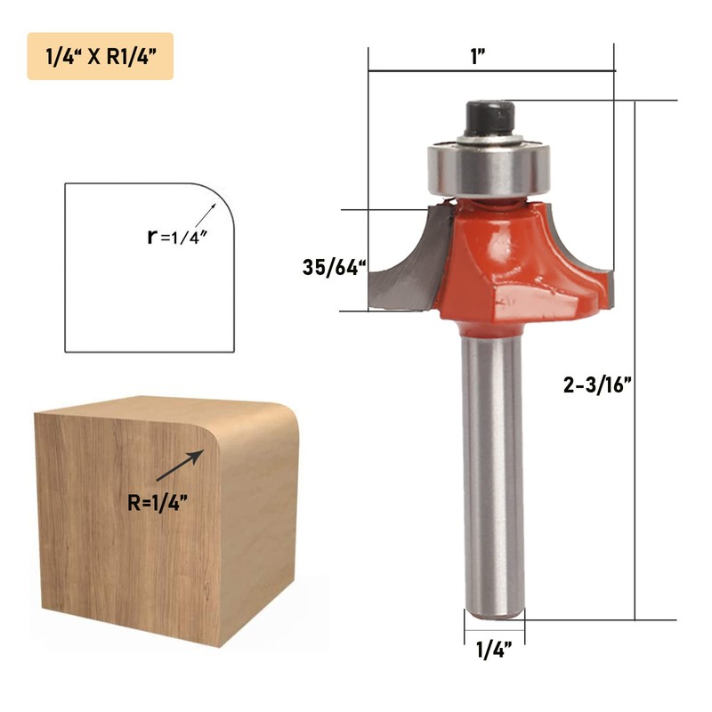 Sinoprotools 4Pcs Round Over Router Bits 1/4 Shank, Roundover Beading