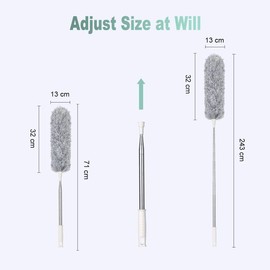 OFFCUP Extendable Feather Duster, Microfiber Duster with Extra Long 100 inches Telescopic Pole and Bendable Head, Hand Duster for Cleaning High Ceiling Fans, Cars, Blinds, Cobweb (Grey)