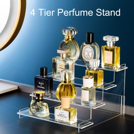 HENABLE 4 Tier Acrylic Display Risers, Perfume Organizer Stand, Cupcake Stand Holder, Clear Shelf Risers for Display Stands for Funko POP Figure, Dessert Shelves for Party, Decoration