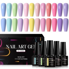 MEET ACROSS 12pcs Gel Nail Polish Set,Soak Off UV LED Lamp Gel Nail Polish Kit,Fashion Shimmer Nail Art Design Gifts for Women Manicure Salon (candy color)