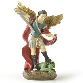 PlentifulHome 5.32'' Tall St Michael Statue, Archangel Michael Sculpture, San Miguel Arcangel Figurine, Religious Collectible Angel Artwork (Colourful)