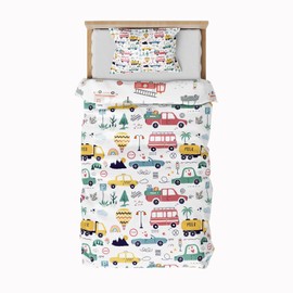 DJDEA Cot Bed Duvet Cover Set, Cars Reversible Toddler Bedding Set With Zip Fastening, Kids Duvet Cover 120x150cm With 40x60 cm Pillowcase