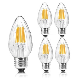 Qixivcom 6W F15 Dimmable LED Light Bulbs Led Porch Light Bulb 60W Equivalent 600LM Warm White 2700K E26 Edison Vintage Bulb Flame Wrinkle Clear Glass Cover for Indoor Dining Room Ceiling Fan,4-Pack