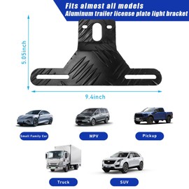 Aluminum License Plate Light Bracket, Auto License Plate Holder Bracket with Light Mount, Universal Vehicle Accessories for Mounting Bracket Trailers, Trucks, Cars (1 PC, Black)