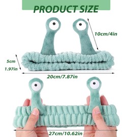 Spa Facial Headband, Elastic Facial Headband, Cartoon Cute Coral Fleece Snail Headband for Skincare Makeup Washing Face Terry Cloth Hairband Yoga Sports Shower Facial Elastic Head Band Wrap(Green)