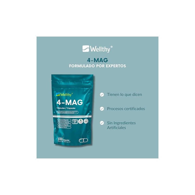Wellthy Mag Magnesio Complex 200 Cápsulas Equivalente 360mg Citrato Glicinato