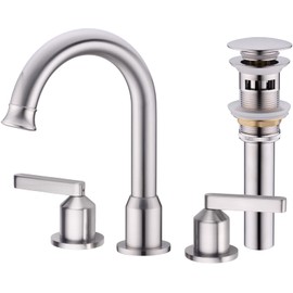 TRUSTMI Brushed Nickel Bathroom Faucet 2 Handle 8 Inch Widespread Bathroom Sink Faucet with Overflow Pop Up Drain Assembly, 3 Hole Brass Vanity Faucet