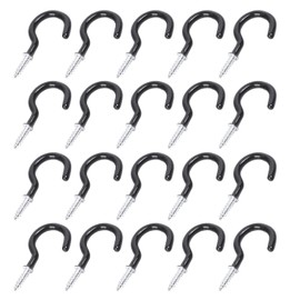 Leliafleury 20Pcs Screw in Hooks Plastic Coated Black Cup Hooks for Hanging Plants Cups Kitchen Utensils, 1/2 Inch