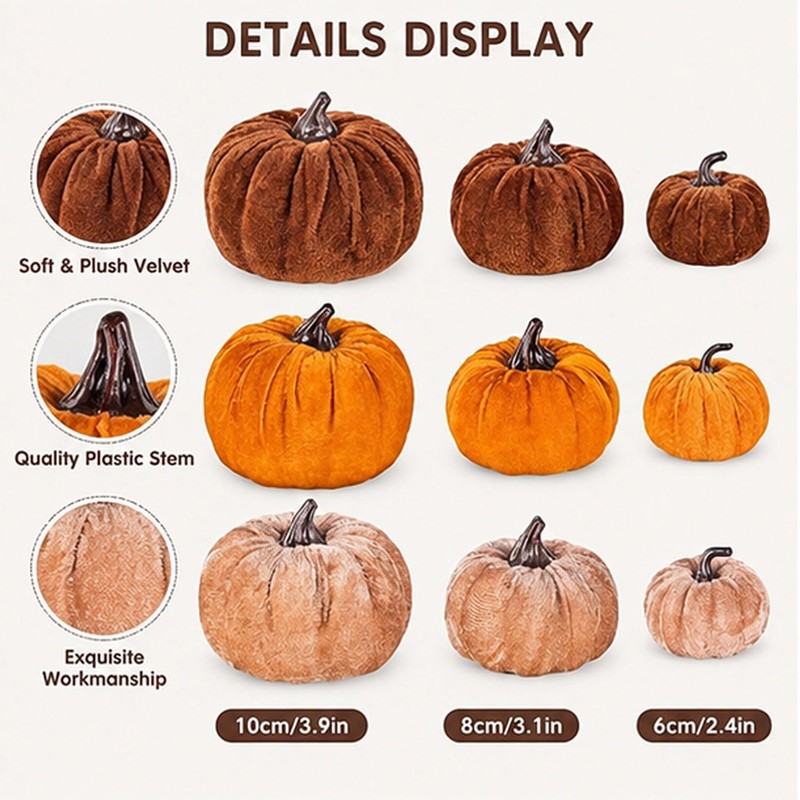 FBBEVWBK Pumpkin Decor 12pcs Artificial Velvet Fall Thanksgiving Decoration