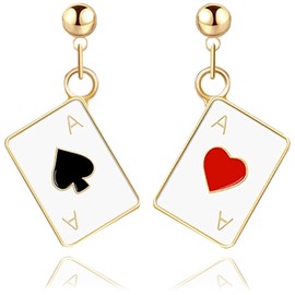 Earrings, Playing Cards, Earrings Card Game, Poker Earrings for Women, Poker Shaped Stud Earrings, Red Hearts Spades Earring, Funny Earrings for Women, Birthday and Holiday Gifts for Women, Alloy