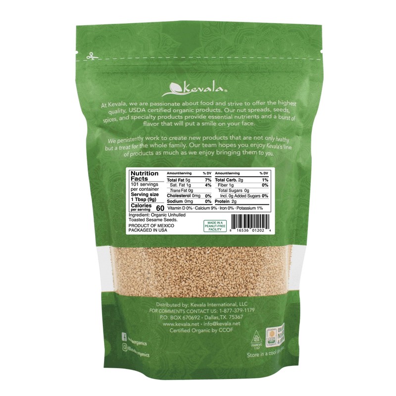 Organic Toasted Sesame Seeds (Unhulled) - Gluten-Free Topping for Asian