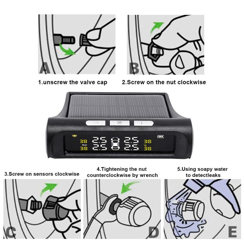 Tyre Pressure Monitoring System, Solar Wireless TPMS + 4 External