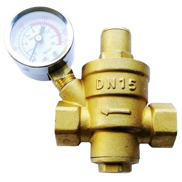 Water Pressure Regulator Brass Lead-Free Adjustable DN15 1/2inch Bspp Water Pressure Reducing Valve with Pressure Gauge Bar/Psi