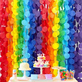 205 ft Rainbow Party Decorations Large Polka Dots Tissue Paper Background Streamer Colourful Circle Dots Hanging Curtain Garland for Birthday Fiesta Carnival Baby Shower Wedding Engagement Accessories