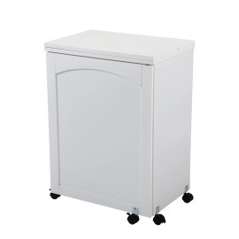 Folding sewing machine table with storage shelves and lockable casters, white