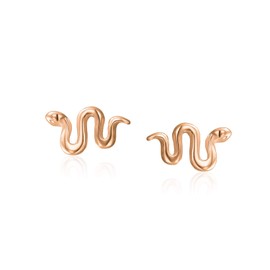 Minimalist Tiny Garden Reptile Cartilage Ear Lobe Piercing Pair Serpent Snake Stud Earrings For Women Teen Rose Gold Plated .925 Sterling Silver