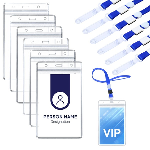 Pack of 6 Card Cases with Lanyard Strap, Large Size