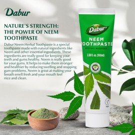 Dabur Herbal Toothpaste - Oral Care with All Natural, Fluoride-Free Formula & Healthy Toothpaste Bliss- Infused Brilliance for a Naturally Fresh Breath - Ignite Your Smile's Radiance Naturally - Neem