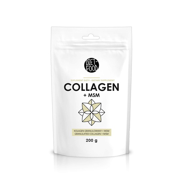 Diet-Food Collagen + MSM Powder 200 g - Collagen Hydrolysate - No Additives - Strong Bones and Joints - Beautiful Hair, Skin and Nails