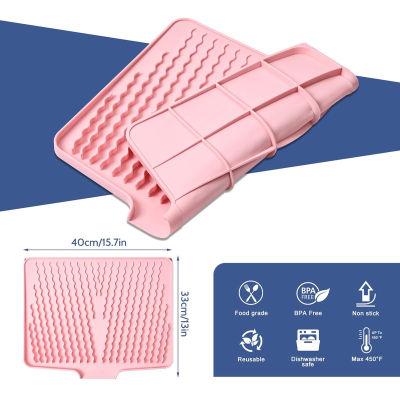 KitchenRaku Dish Drying Mat (Pale Pink, 40 x 33 cm)