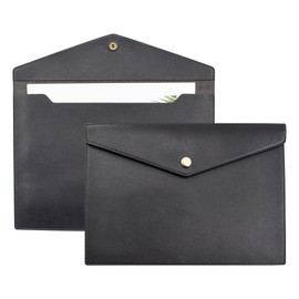 VANRA ファイルフォルダー PUレザー 書類ケース a4 持ち運び A4レターサイズ ファイルケース ドキュメントレター ボタン留め 大容量 防水 資料 収納 オフィス ビジネス (ブラック)