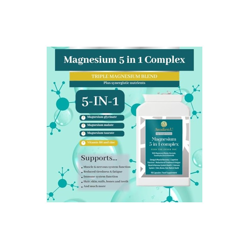 Magnesium Glycinate 5 in1 Complex, High Strength 90 Vegan Caps,