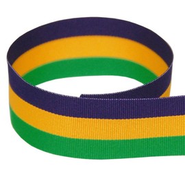 USA | American Made 1-1/2" Mardi Gras Tr-Stripe Grosgrain Ribbon (Purple, Gold, Green) - 20 Yards (Multiple Widths & Yardages Available)