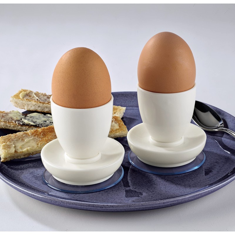 2 x Egg Cups with Suction Base – White Plastic
