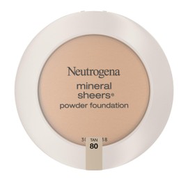 Neutrogena Mineral Sheers Compact Powder Foundation, Lightweight & Oil-Free Mineral Foundation, Fragrance-Free, Tan 80,.34 oz (Pack of 2)