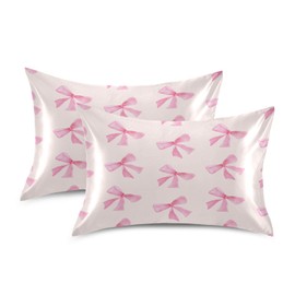 Burbuja Pink Bow Satin Pillowcase for Hair and Skin Standard Size 20x26 in, Super Soft Anti-Wrinkle Pillow Case with Envelope Closure
