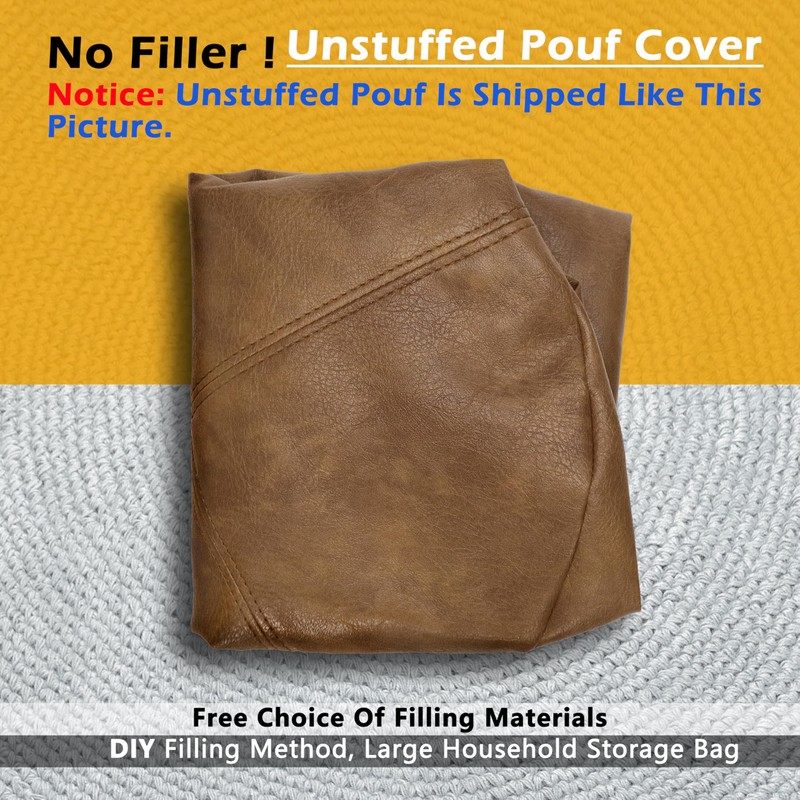 Thgonwid Unstuffed Faux Leather Pouf Cover, Handmade Footstool Ottoman Storage