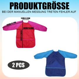 Children's Painting Gown, 8-10 Years, Pack of 2 Painting Aprons for Children, Painting Coat Child 7-12 Years, Ideal for Art, School and Cooking Class, 1 Blue and 1 Red