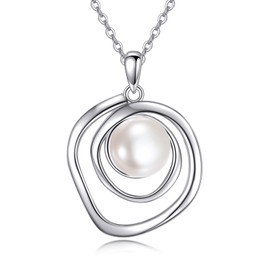 VONALA White Gold and Gold Pearl Necklaces Women's Sterling Silver White Pearl Necklace with Pendant Pearl Jewellery Pearl Necklace for Women, Sterling Silver