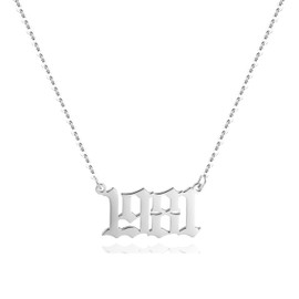Aimber Birth Year Necklace for Women,Stainless Steel Birth Year Number Pendant Necklace Birthday Anniversary, Stainless Steel, No Gemstone