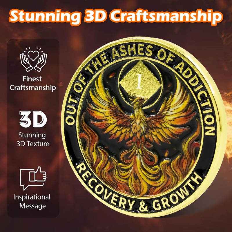 1 Year Phoenix Sobriety Coin – Rebirth in Flames Recovery